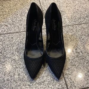 Charles David black mesh w/leather trim 4” heels